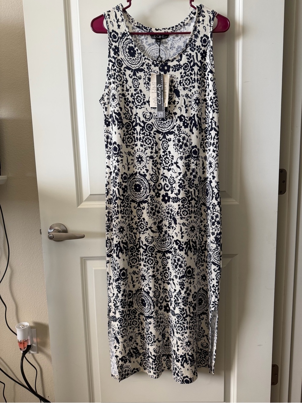 Apt. 9 Navy and White Printed Sleeveless Maxi Dress
